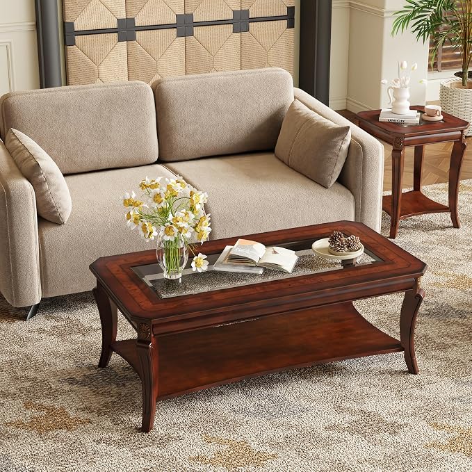 Traditional Distressed Farmhouse Style Coffee Table Set by MIAUWUUFHOME