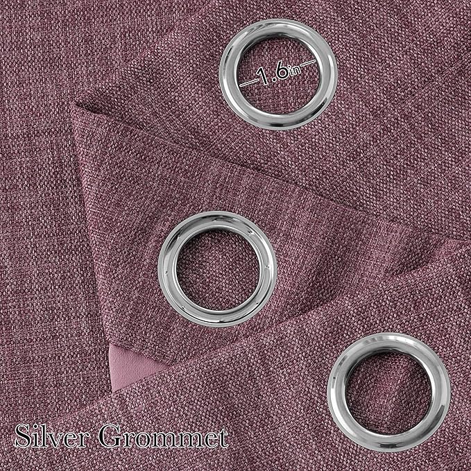 NICETOWN Faux Linen Greyish Purple Blackout Curtains 84 inches Long - Image 2
