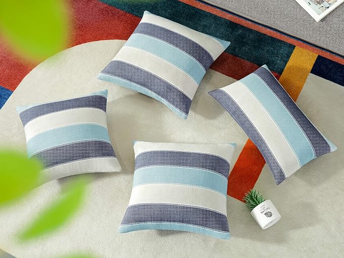 AmHoo Pack of 2 Farmhouse Stripe Check Throw Pillow Covers Set Case Cotton - Image 4