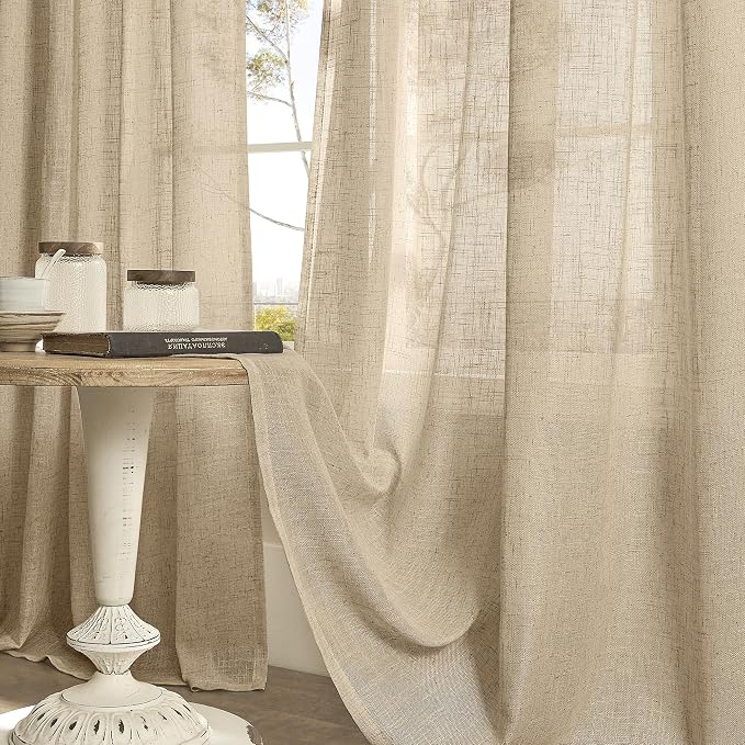 LAMIT Semi Sheer Linen Curtains 80 Inch Length - Image 8