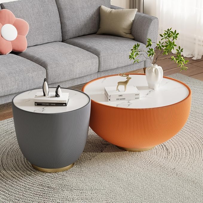 SSLine Bowl-Shape Small Coffee Table Modern Sintered Stone Top Coffee Table in - Image 5