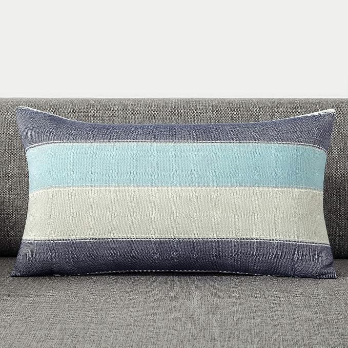 AmHoo Pack of 2 Farmhouse Stripe Check Throw Pillow Covers Set Case Cotton - Image 2