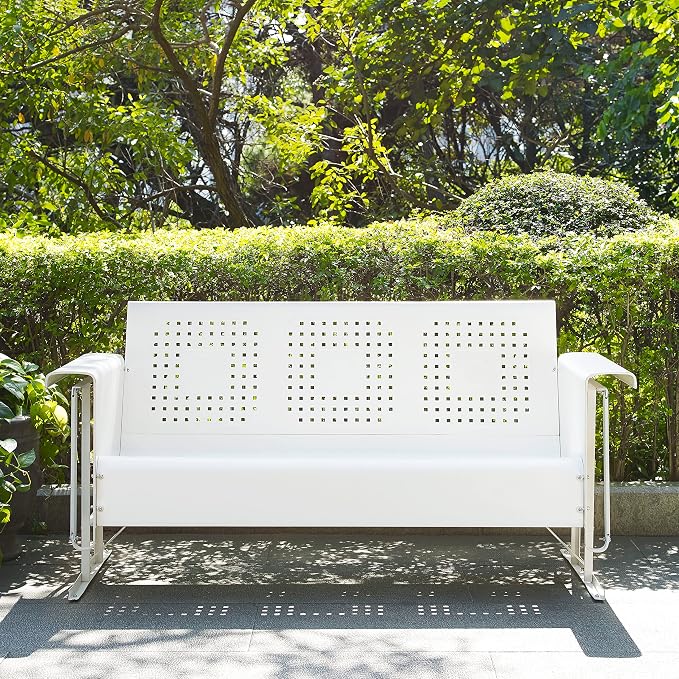 Crosley Furniture Bates Retro Metal Outdoor Sofa Glider, 3-Person Rocking Patio - Image 8