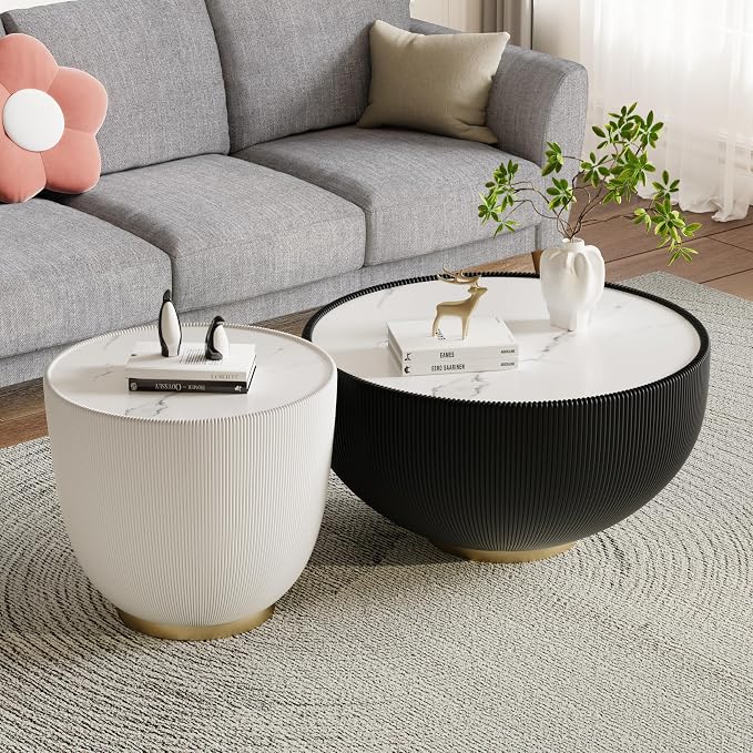 SSLine Bowl-Shape Coffee Table Set of 2 Modern Sintered Stone Top Nesting - Image 6