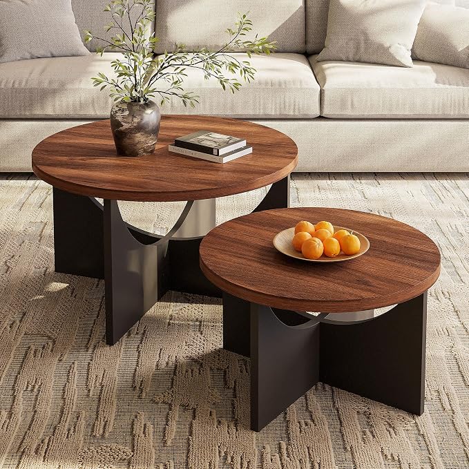 LIKIMIO Nesting Coffee Tables Set of 2, 31.5" Round Side Tables - Image 2