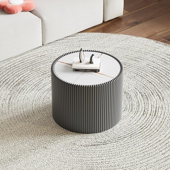 SSLine Round Drum Coffee Table Set of 2 Modern Sintered Stone Top Nesting - Image 7