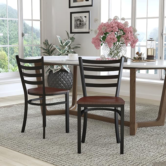 Flash Furniture 2 Pack HERCULES Series Black Ladder Back Metal Restaurant Chair - Image 2