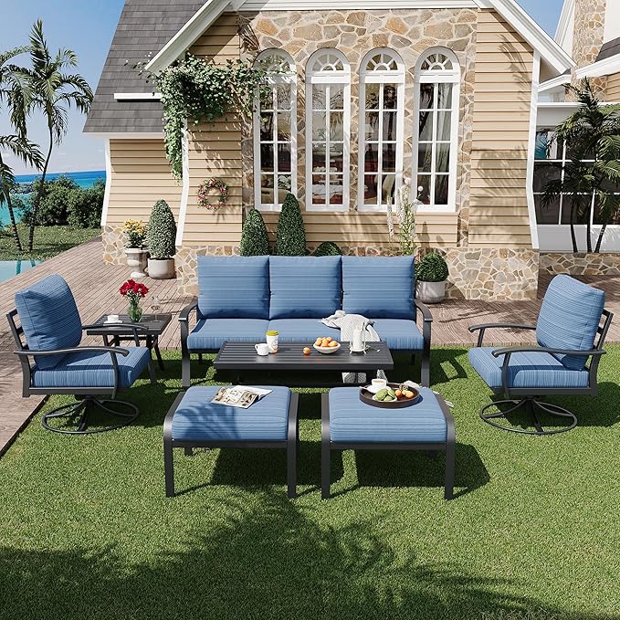 HOMREST Patio Furniture Sets 7 PCS Outdoor Metal Conversation Sets, 360 Degree by HOMREST