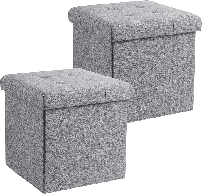 Ornavo Home 2 Pack 15 Inch Folding Storage Ottoman, Square Cube Linen Small by OrnavoHome