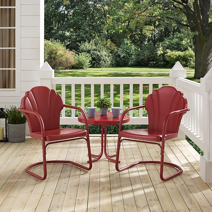 Crosley Furniture Tulip 3-Piece Outdoor Chair and Side Table Set, Retro Metal - Image 6