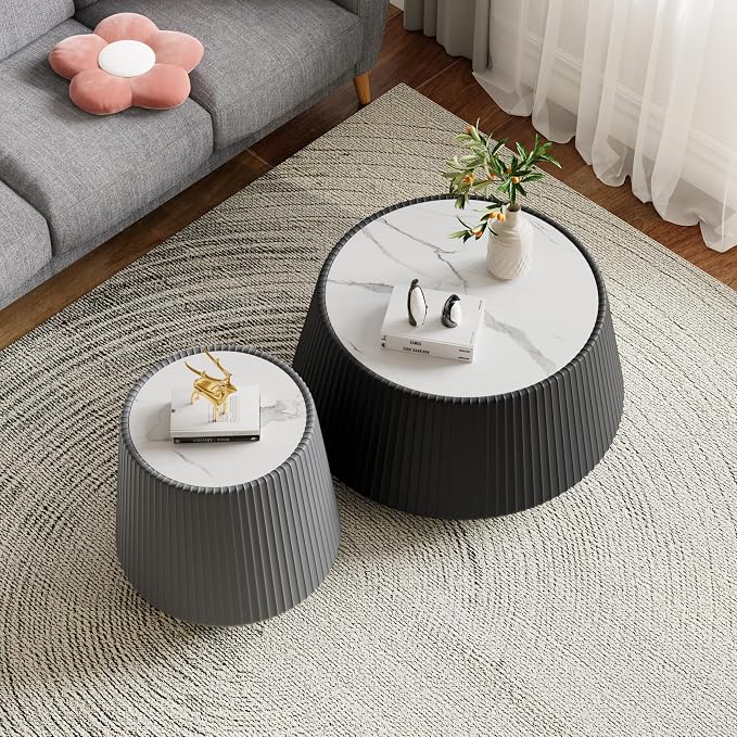 Modern Marble Nesting Coffee Table Set of 2, 26.77" Cup Shaped Coffee and End - Image 4