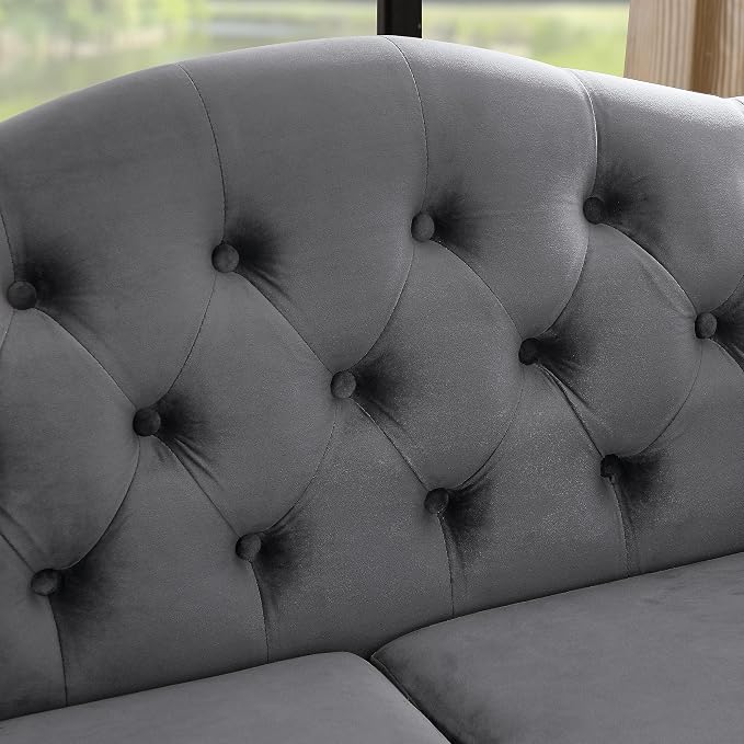57" Chesterfield Grey Velvet 2-Seater Sofa - Image 7