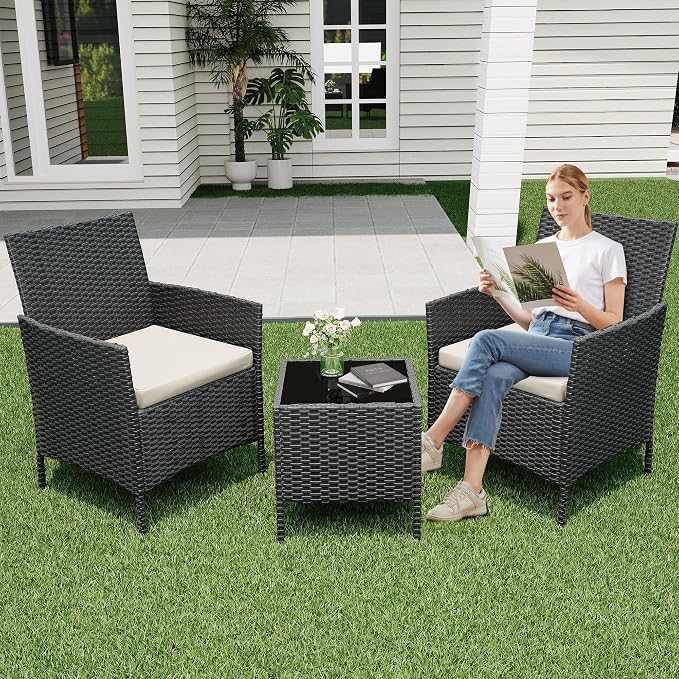 GarveeHome 3-Piece Patio Bistro Set, PE Rattan Outdoor Conversation Furniture - Image 6