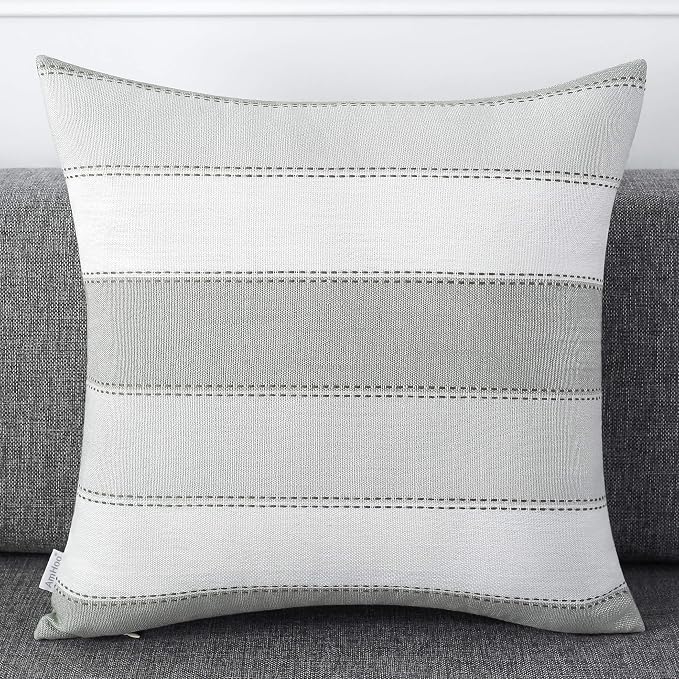 AmHoo Pack of 2 Farmhouse Stripe Check Throw Pillow Covers Set Case Cotton - Image 2