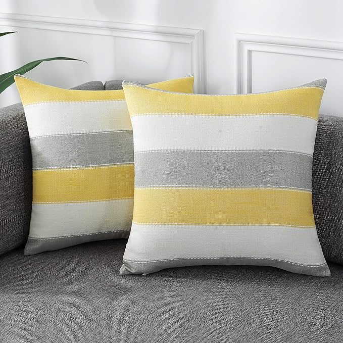 AmHoo Pack of 2 Farmhouse Stripe Check Throw Pillow Covers Set Case Cotton by AmHootextile