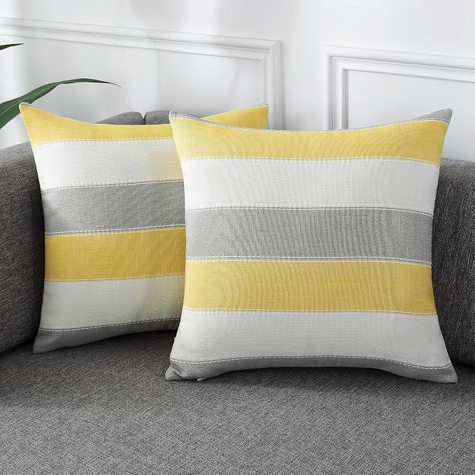 AmHoo Pack of 2 Farmhouse Stripe Check Throw Pillow Covers Set Case Cotton by AmHootextile