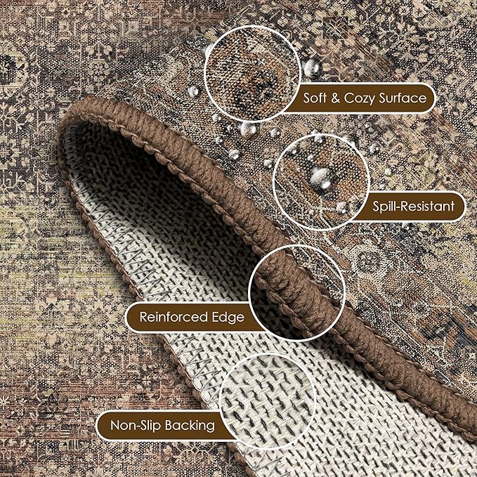 Washable Area Rug 4' x 6' Vintage Traditional Persian Mat - Image 6