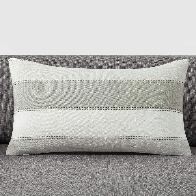 AmHoo Pack of 2 Farmhouse Stripe Check Throw Pillow Covers Set Case Cotton - Image 2