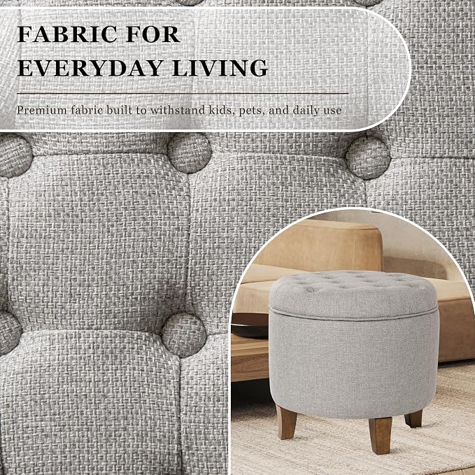 Homepop Home Decor | Upholstered Round Tufted Foot Rest Ottoman | Ottoman - Image 6