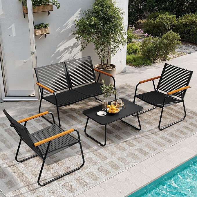 4-Piece Patio Furniture Set, Compact Outdoor Conversation Set by MASIONBACKYARDS