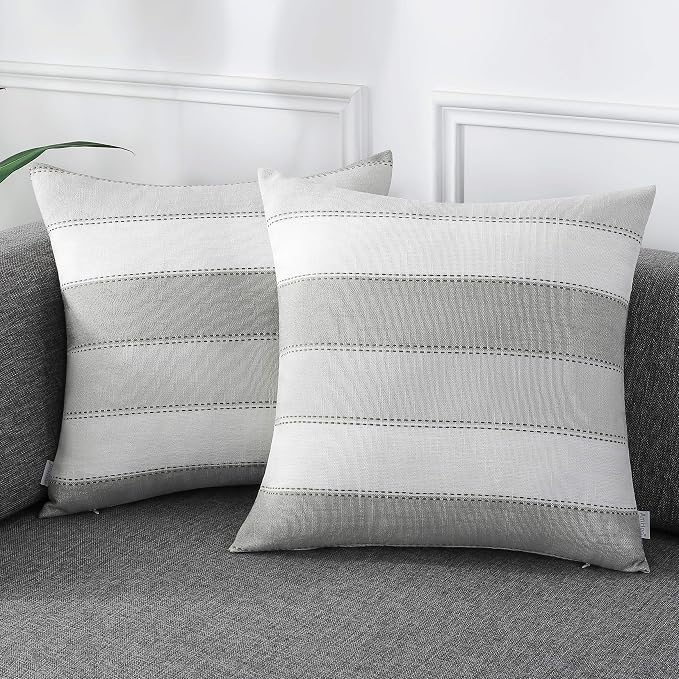AmHoo Pack of 2 Farmhouse Stripe Check Throw Pillow Covers Set Case Cotton by AmHootextile