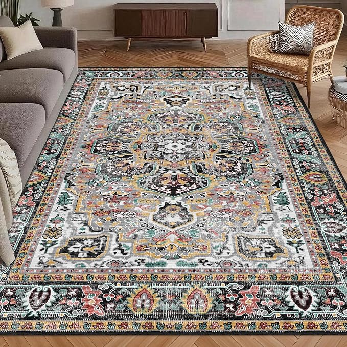 Washable Area Rug 4' x 6' Vintage Traditional Persian Mat by Unknown