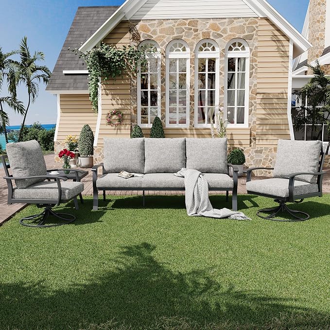 HOMREST Patio Furniture Sets 4 PCS Outdoor Metal Conversation Sets, 360 Degree by HOMREST