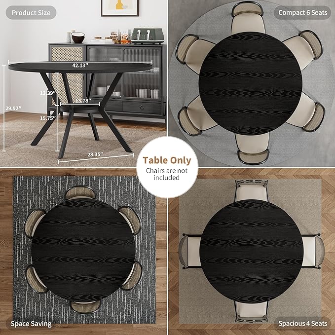 Black Dining Table for 2-4, 42 Inch Round Kitchen Table - Image 5