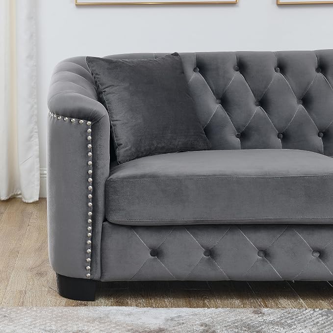 2 Piece Modern Chesterfield Velvet 77" 3-Seater+59" Loveseat Sofa Set, - Image 3