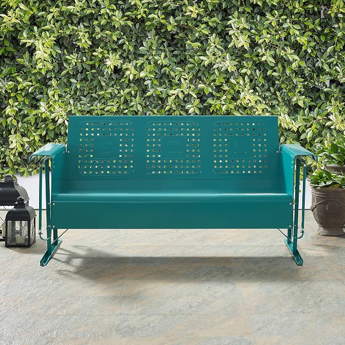 Crosley Furniture Bates Retro Metal Outdoor Sofa Glider, 3-Person Rocking Patio - Image 7