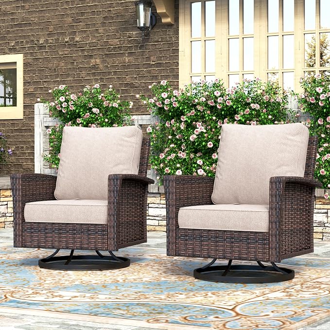 HERA'S HOUSE Outdoor Furniture, 2 x High Back Swivel Patio Chairs by HERASHOUSE