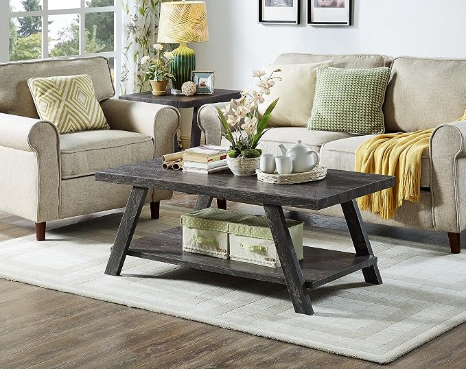 Contemporary Wood Coffee Table 48 in, Charcoal Living Room Table - Image 6