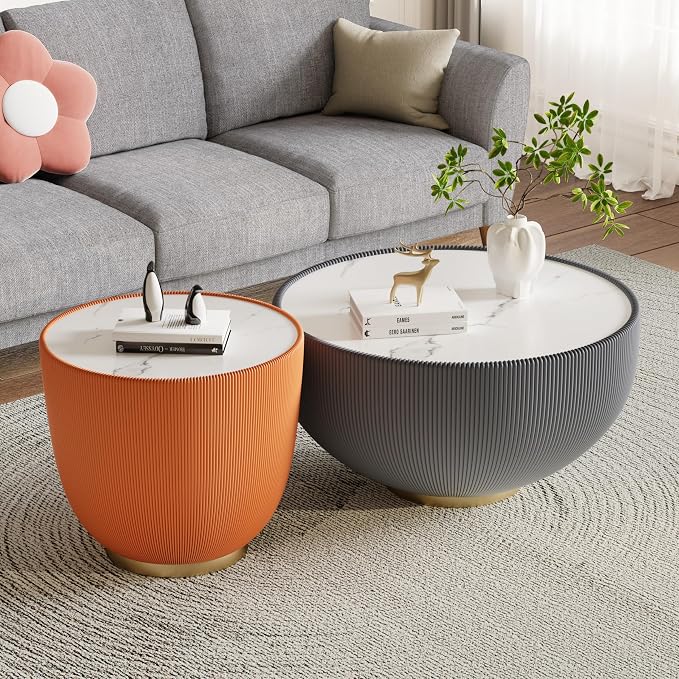 SSLine Bowl-Shape Coffee Table Modern Sintered Stone Top Coffee Table in Grey - Image 4