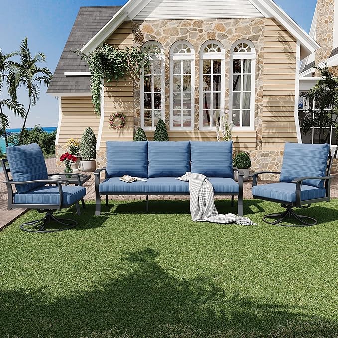 HOMREST Patio Furniture Sets 4 PCS Outdoor Metal Conversation Sets, 360 Degree by HOMREST