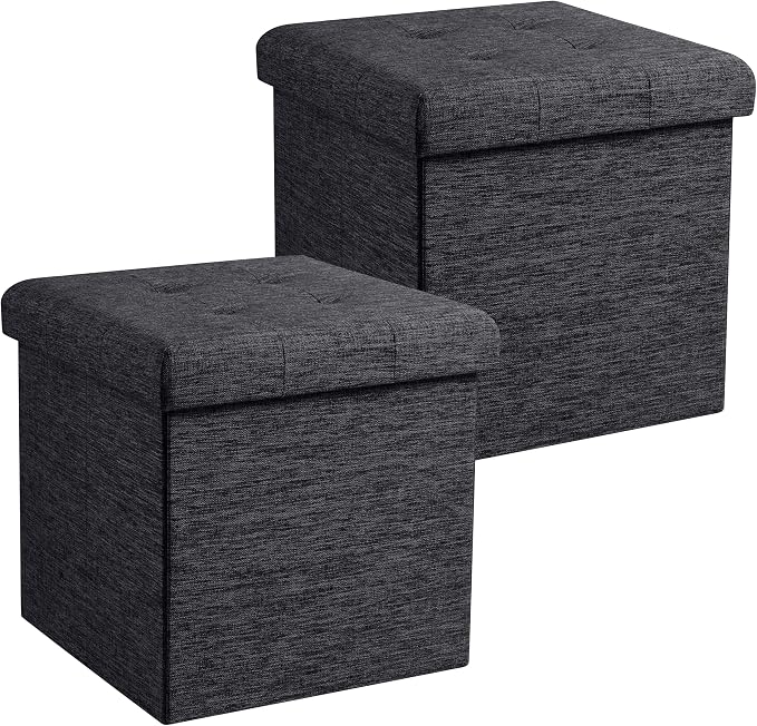 Ornavo Home 2 Pack 15 Inch Folding Storage Ottoman, Square Cube Linen Small by OrnavoHome
