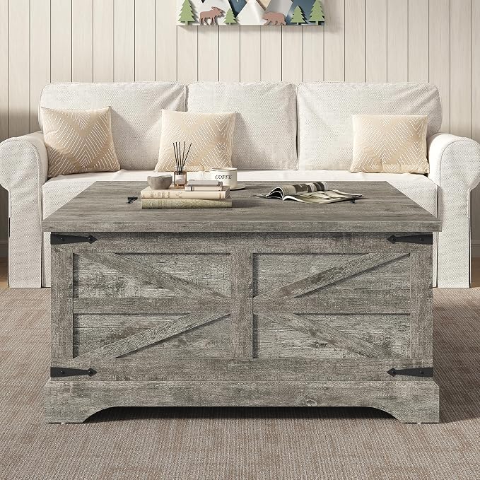 Furnideco 35.5''W Square Coffee Table Farmhouse Lift top Coffee Table - Image 4