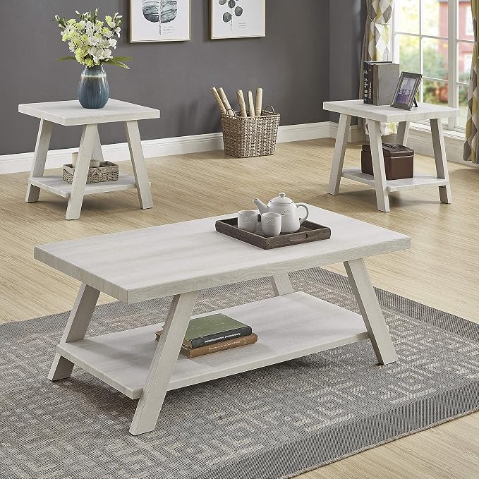 Roundhill Furniture Athens Contemporary 3-Piece Wood Shelf Coffee Table Set - Image 2