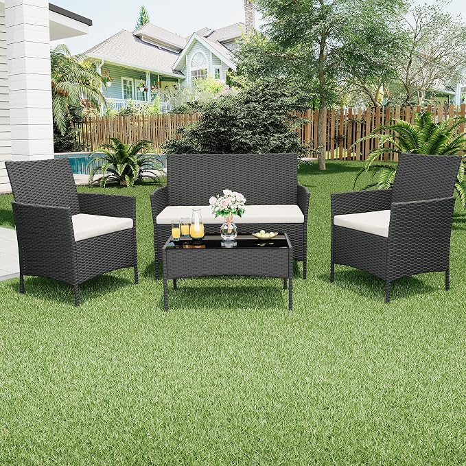 GarveeLife 4-Piece Patio Furniture Set, Rattan Outdoor Furniture - Image 8