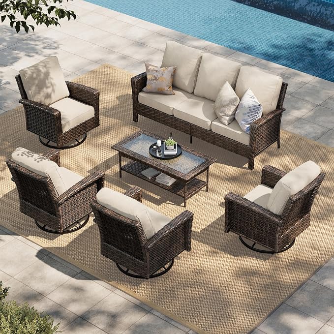 HERA'S HOUSE 7 Seats Patio Furniture Set, Outdoor Wicker Conversation Set by HERASHOUSE