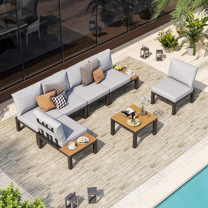 Aluminum Modular Outdoor Patio Furniture Set, 6 Seats Patio Sectional Sofa Set by Oasbira