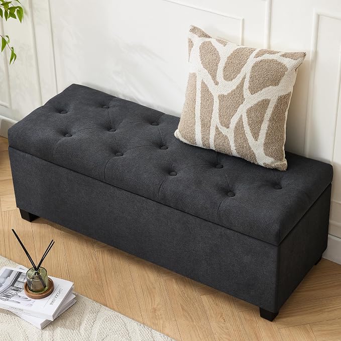 Mangodan 43 Inch Linen Storage Ottoman Bench, Foot Rest - Image 6