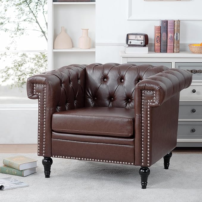 GDFStudio 39" Mid-Century Modern Sofa PU Leather Accent Couch - Image 4