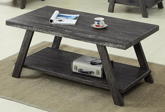 Contemporary Wood Coffee Table 48 in, Charcoal Living Room Table - Image 3
