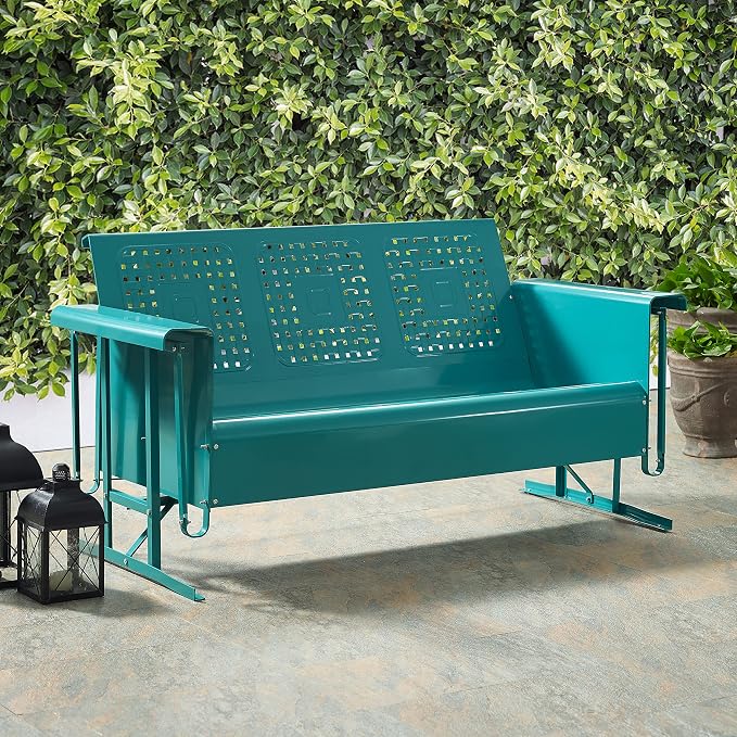 Crosley Furniture Bates Retro Metal Outdoor Sofa Glider, 3-Person Rocking Patio - Image 2