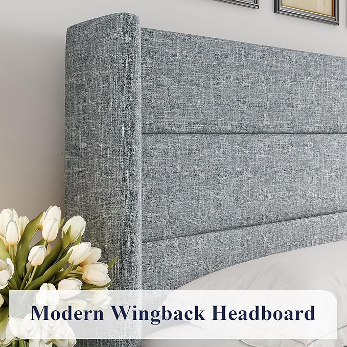 Allewie Queen Size Lift Up Storage Bed, Modern Wingback Headboard, Hydraulic - Image 4