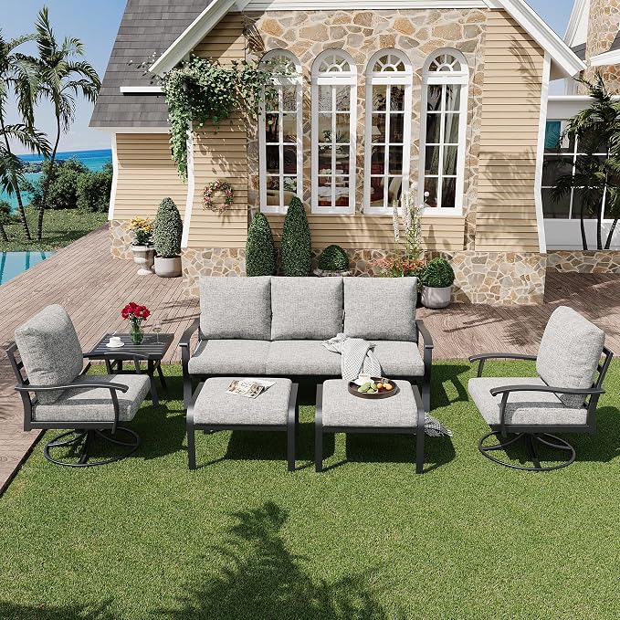 HOMREST Patio Furniture Sets 6 PCS Outdoor Metal Conversation Sets, 360 Degree by HOMREST