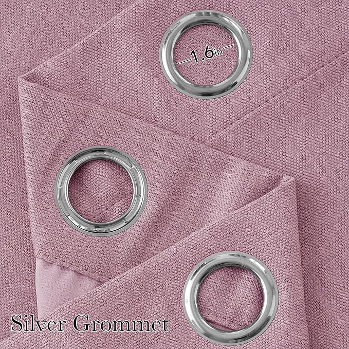 NICETOWN Faux Linen Pink Blackout Curtains 84 inches Long - Image 2
