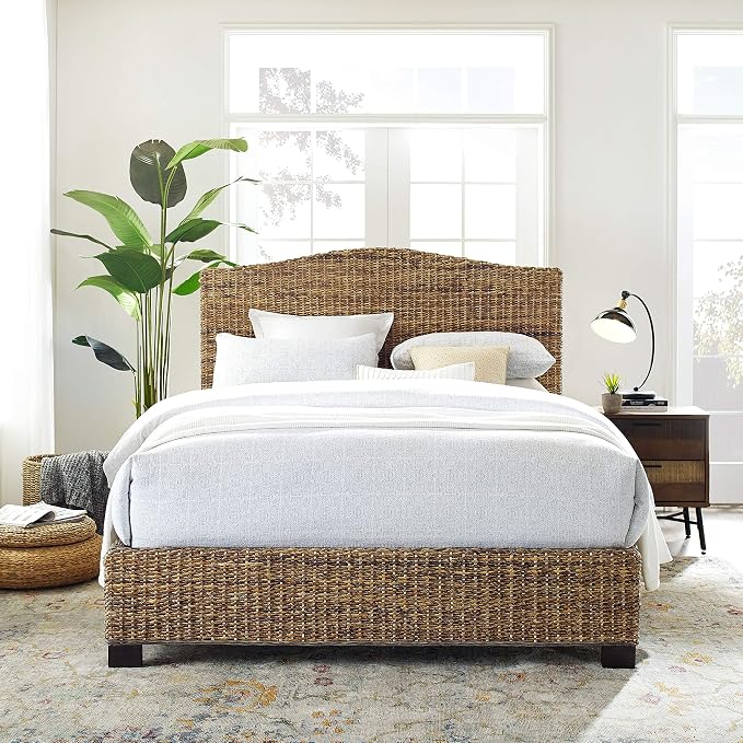 Crosley Furniture Serena Bed, Handwoven Natural Fiber Rattan Headboard and - Image 8