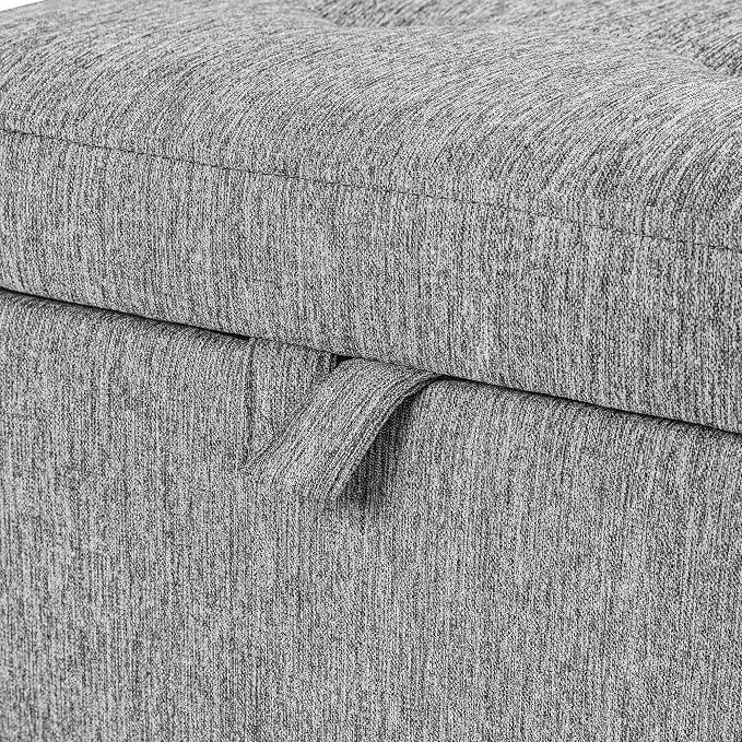 Adeco 18-Inch Cube Storage Ottoman, Upholstered Linen Footrest Stool - Image 7