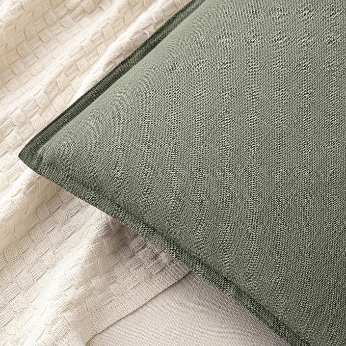 MIULEE Decorative Linen Pillow Covers 20x20 Inch Olive Green ​Boho Farmhouse - Image 2